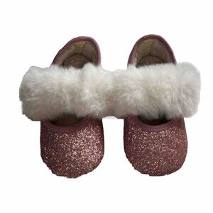 Ugg Ballet Slippers Girls Sz 12-18 Mths Pink Sparkly Sherpa Fur Trimmed Fleece